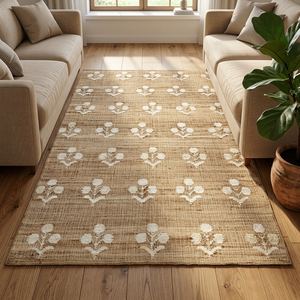 Alfombra Floral Beige, Mezcla de Algodón, para Decoración del Hogar, Sala de Estar y Dormitorio - Product Image 1