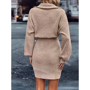 Nouvelles robes pull en maille ajustées à col polo élégantes à manches longues pour femmes, mode décontractée - Product Image 6