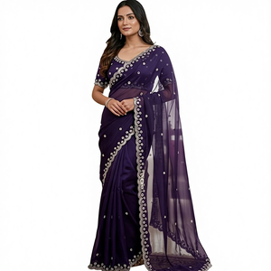 Sari de seda Gmy de primera calidad para mujer, fabricado en India por ZAIN EXPORTS, modelo ZEBT400ZN, precio al por mayor ODM, ideal para fiestas, bodas y eventos. - Product Image 1