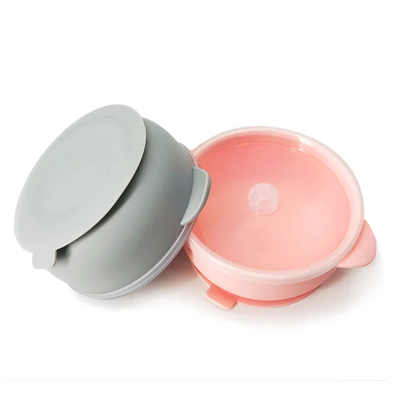 BPA Free Non-Slip Baby Dishes Food Feeding Baby Bowls Plates Spoons Silicone Suction Feeding Plate Bowl