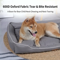 Coussin-lit pour chat et chien en tissu Oxford 600D, résistant aux morsures et aux déchirures, amovible, lavable, respirant, gris uni, avec oreiller intégré, vente en gros