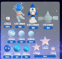 Décoration de gâteau Astronaute Spatial avec Étoiles, Fusée et Statues de Planètes pour Fête d'Anniversaire d'Enfants