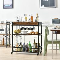 Suoernuo Outdoor Living Kitchen Casier à vin et porte-verre Mini Home Bar Bar Chariots avec roues