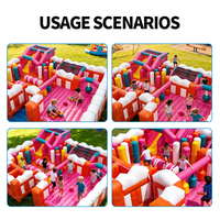 Château gonflable AirFunPro en PVC rose, équipement de divertissement intérieur, installation facile, arche d'entrée personnalisée Jurassic Park pour les parcs d'attractions