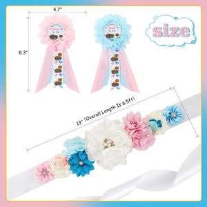 Kit de ceinture de maternité et de corsages pour révélation du sexe et fête prénatale, thème Pêche Rose Bleu, pour future maman et future papa - Product Image 3
