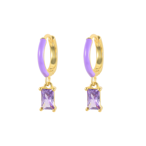 ROXI Boucles d'oreilles créoles en émail avec pendentif zircon en forme de pain français en argent sterling S925, multicolores au choix, style mode - Product Image 1