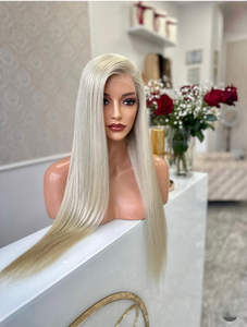 Perruque Lace Front Longue et Droite <span class=keywords><strong>Blond</strong></span> Platine Cendré, 100% Cheveux Humains Vierges Brésiliens, Pré-Pluckée, Sans Colle, pour Femme, Vente en Gros - Product Image 2