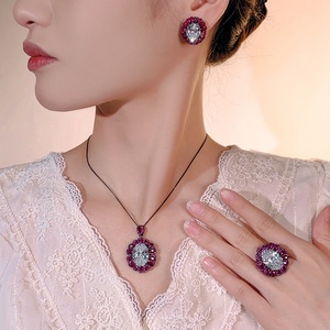 Vintage Eco-friendly Copper Jewelry for Women <b>Set</b> 13*18-10-12mm White Zircon Black Gold Plated Necklace <b>Earrings</b> Ring <b>Set</b> - Product Image 6