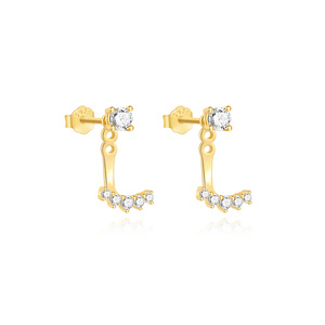 Pendientes de botón ajustables de moda al por mayor con circonita cúbica en forma de flor, chapados en oro, de plata de ley S925 para mujer - Product Image 3