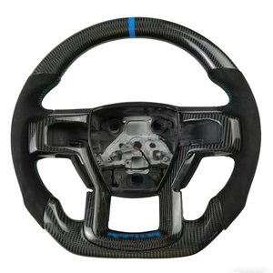 Volante de Fibra de Carbono Forjado Azul Personalizado para <span class=keywords><strong>Ford</strong></span> <span class=keywords><strong>F</strong></span>-<span class=keywords><strong>150</strong></span> Raptor <span class=keywords><strong>Shelby</strong></span> XL XLT 2021-2025 con Empuñadura de Cuero Perforado - Product Image 1