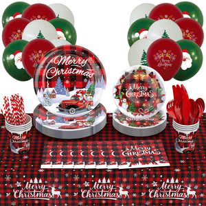 Set Moderno di Piatti e Tovaglioli di <span class=keywords><strong>Carta</strong></span> per Natale, Posate Dorate Usa e Getta con Piatti, Bicchieri, Coltelli e Forchette, Design 'Buon Natale' - Product Image 2