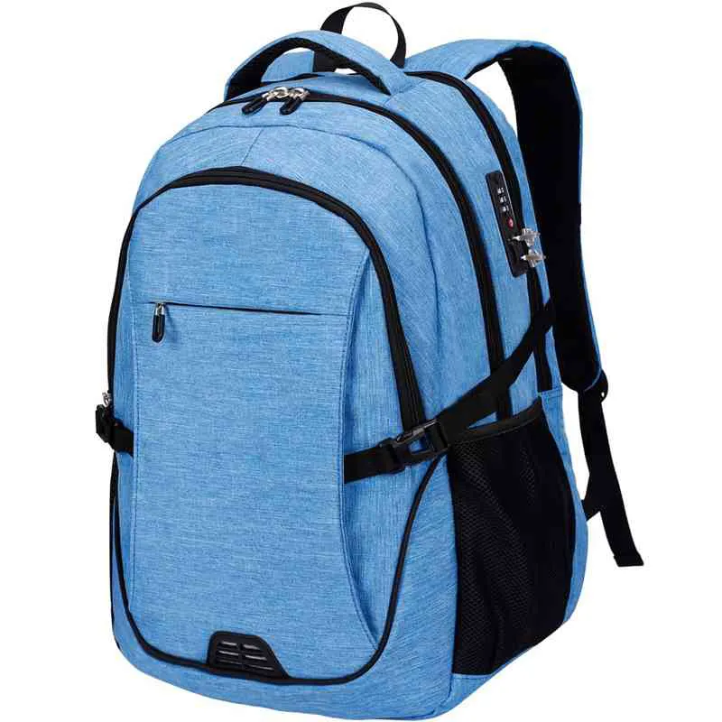 나일론 학생 배낭 비즈니스 여행 도난 방지 가방 USB 충전 포트 대학 학교 컴퓨터 가방 남성용 노트북 가방