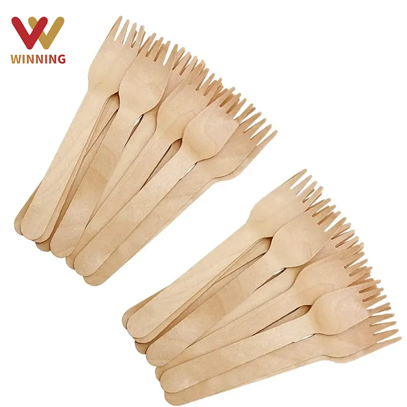Winning Eco-Friendly Biodegradable Heat Resistant Sturdy Durable Birch Wood Pasta Forks Noodle Forks