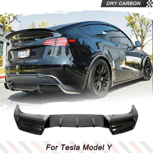 Cocok untuk Tesla Model Y karbon kering nyata Bumper belakang Diffuser bibir Spoiler dagu