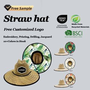 Chapeaux de plage en paille à large bord personnalisés avec logo, résistants aux UV, en matériau naturel, pour sauveteurs, protection solaire tropicale - Product Image 1