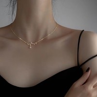 EKG Hartslag Strass Hanger Ketting Goud Zilver Hart Charm CZ Drop Ketting voor Vrouwen Paar Valentijnsdag Sieraden