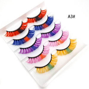 Ciglia di <span class=keywords><strong>visone</strong></span> fatte a mano 16mm drammatiche in fibra di plastica viola Logo personalizzato 3D colori stile striscia intera per feste ciglia finte - Product Image 2