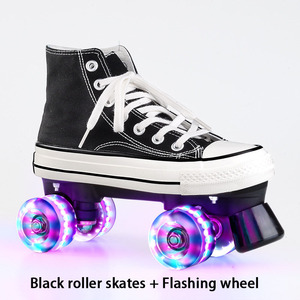 Patins à roulettes <span class=keywords><strong>quad</strong></span> pour hommes et femmes, en stock d'usine, avec roues lumineuses en PU, chaussures en toile et semelle en caoutchouc - Product Image 3