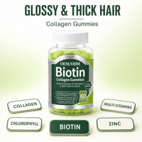 Gummies de biotine et collagène à faible teneur en sucre pour la santé des cheveux, de la peau et des ongles, multivitamines, chlorophylle, zinc, bonbons gélifiés, OEM ODM, vente en gros, 60 unités