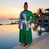 Robe chemise élégante et décontractée de style Abaya, grande taille, imprimé patchwork, manches longues, avec ceinture, inspirée des vêtements africains en jean.