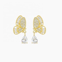 Boucles d'oreilles pendantes papillon de luxe, plaqué or, en cuivre et laiton, pour femme
