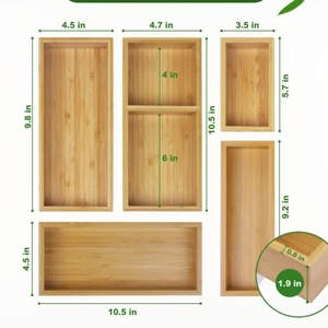 Bamboo Desktop <b>Storage</b> <b>Box</b> Set 4.5x9.8 4.7x10.5 3.5x5.7 4.5x10.5 3.5x9.2 Inch Rectangular Organizer Eco-Friendly Tidy <b>Drawer</b> - Product Image 1