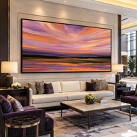 Peinture à l'huile sur toile panoramique abstraite surdimensionnée personnalisée, paysage de coucher de soleil, ciel orange et violet, art mural pour hôtel, salon, décoration de la maison