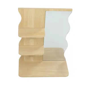 wall shelf Multi-layer suspension rack wall-mounted storage rack wood board with layer rack wall shelf with glass mirror
