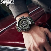 Reloj Deportivo Digital para Hombre SMAEL 8050MC, Cronómetro, Alarma, Diseño de Camuflaje, Correa de Plástico, Resistente al Agua, Luminoso, Venta al Por Mayor