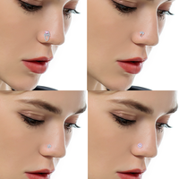 Anneau de nez en acier inoxydable avec pierre CZ rose en forme de cœur, abeille ou feuille pour femmes, bijoux de piercing de nez tendance