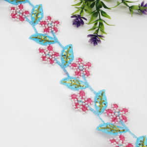 Hot Selling Dubai African Embroidered Bridal Gold Mesh Trim <strong>Lace</strong> <strong>Fabric</strong> Beaded <strong>Lace</strong> Trim for Dress Flower - Product Image 6