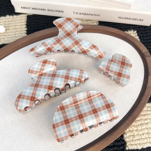 Pinces à cheveux en PVC à carreaux marron et bleu <span class=keywords><strong>Etro</strong></span>, style vintage, pour queue de cheval haute ou chignon, pinces requin légères et robustes pour femmes, accessoires capillaires - Product Image 3