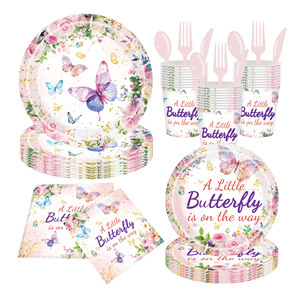 Kit de Artículos para Fiesta de Mariposas de Primavera, Platos de Papel, Vasos, Servilletas, Juego de Vajilla Desechable para Celebración de Baby Shower - Product Image 1