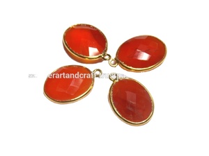 Carnelian Gemstone 18K Gold Plated Sterling Silver Handmade Jewelry Making Oval Shape Single Bail Faceted Bezel Connector Sameer - Product Image 2