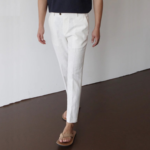 Nuovi <span class=keywords><strong>pantaloni</strong></span> Casual larghi da <span class=keywords><strong>uomo</strong></span> a nove punti <span class=keywords><strong>pantaloni</strong></span> di <span class=keywords><strong>lino</strong></span> bianco traspiranti <span class=keywords><strong>pantaloni</strong></span> dritti taglie forti - Product Image 4