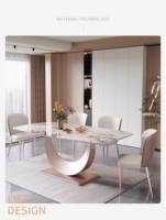 Table à manger moderne de luxe en pierre frittée carrée, 6-8 places, plateau effet marbre blanc brillant, durable, multifonctionnelle, design unique et courbé
