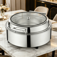 FLEY 6L Chauffe-Plat Rond à Couvercle Rabattable, en Acier Inoxydable 201 Épais avec Bordure, pour Buffet Commercial