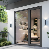 Porte battante moderne de luxe en aluminium et verre double vitrage, certifiée AS2047 australienne, ouverture vers l'extérieur, vente directe d'usine Ebon