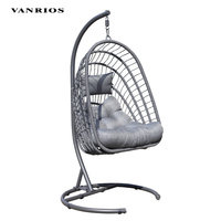 VANRIOS Chaise suspendue de jardin et de patio, d'intérieur et d'extérieur, en métal, forme œuf, avec rotin, pour chambre à coucher, lit de repos, balançoire, hamac
