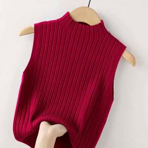 I-0669 Top sans manches rétro chic pour femmes, vente chaude, été, décontracté, rayé, tricoté, veste courte, col demi-haut, design large - Product Image 4