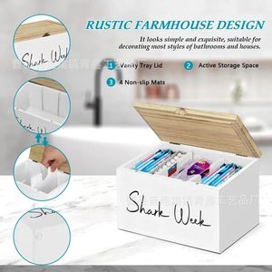 Caja de almacenamiento de madera con tapa para artículos de baño y productos de higiene femenina, rectangular, duradera y independiente - Product Image 4