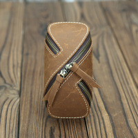 Étui à clés créatif rétro en cuir Crazy Horse durable avec fermeture éclair, porte-cartes, rangement domestique, en cuir véritable vintage pour hommes et femmes