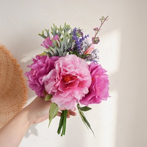 Bouquet de pivoines Hemu, fleurs artificielles roses claires et foncées, décoration de mariage, décoration de la maison - Product Image 1
