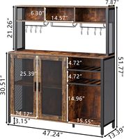 Lemari Bar Anggur Lipat Logam Industrial Vintage Cokelat, Rak Kopi, Tempat Gelas, 3 Kompartemen, Dapur