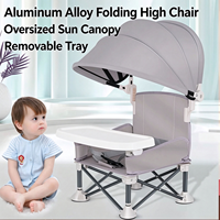 Chaise haute pliable portable pour bébé avec plateau amovible, pare-soleil, structure en acier, petite chaise d'alimentation pour pique-nique, camping, plage en extérieur