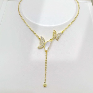 Collar con colgante de mariposa india chapado en oro de 18k, con circonita cúbica y concha, cadena de moda para mujer. - Product Image 3