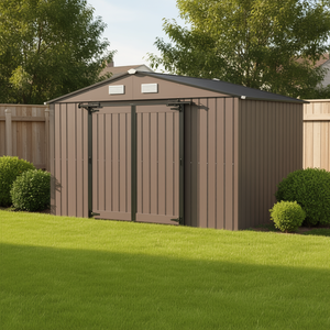 Caseta de Almacenamiento para Jardín de 9' x 6' Color Marrón con 4 Ventilaciones y 2 Puertas Corredizas para Almacenamiento de Herramientas y Jardín - Product Image 2