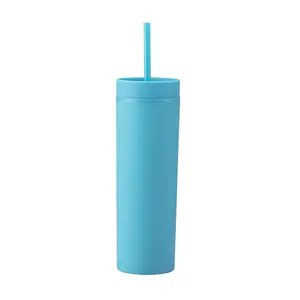 Custom Logo Gift Bpa Frfe Acrylic Tumbler Water Bottle 450ml Skinny Matte Color Plastic Tumbler Cups In Bulk