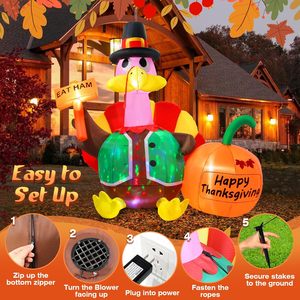 Pavo Gigante Inflable de 6 Pies para Acción de Gracias con Luces LED Giratorias de Colores para Decoración de Jardín Interior y Exterior en Otoño - Product Image 4