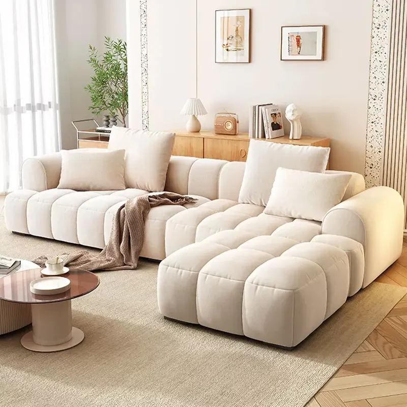 Divano beige soggiorno piuma d'oca sedile profondo con imbottitura in piuma per lusso modulare domestico